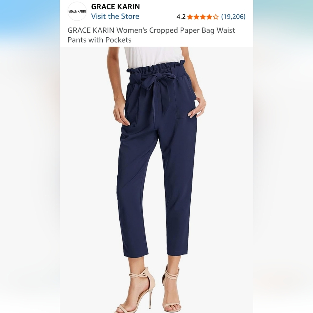 GRACE KARIN Women's Cropped Paper Bag Waist Pants with Pockets
